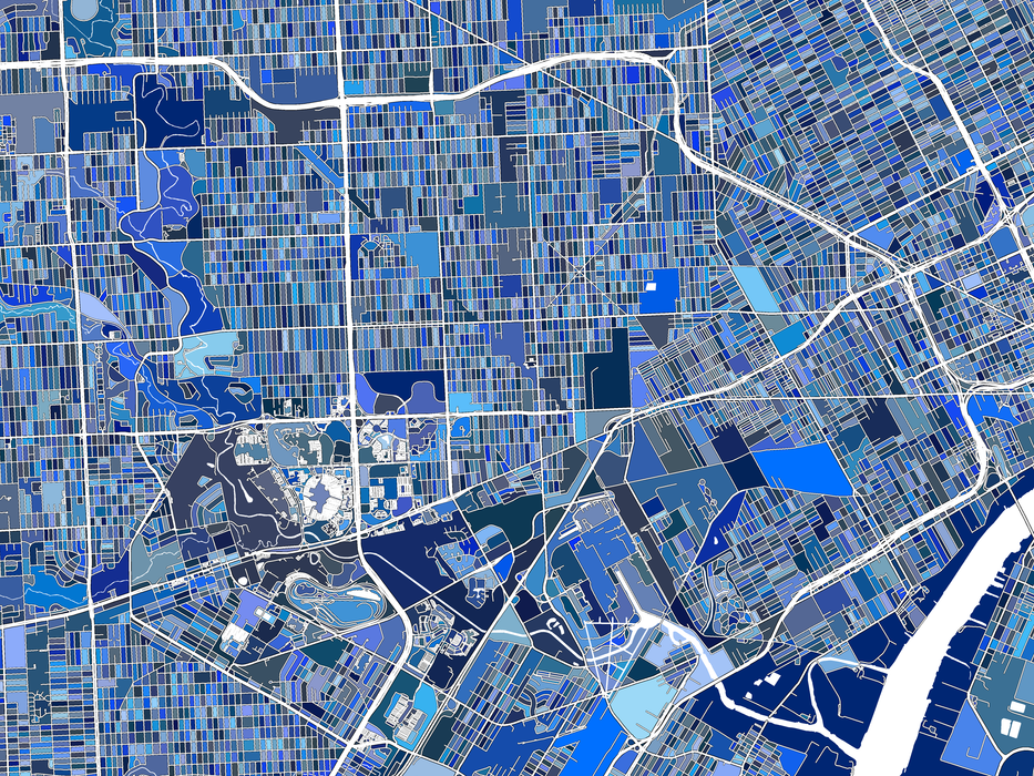 Detroit Map Blue Detroit Michigan Map Print, Blue Geometric Detroit City Wall Art Poste ...