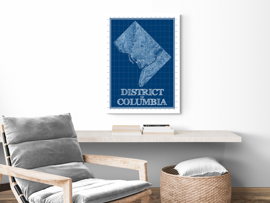 District of Columbia blueprint map art print designed by Maps As Art.