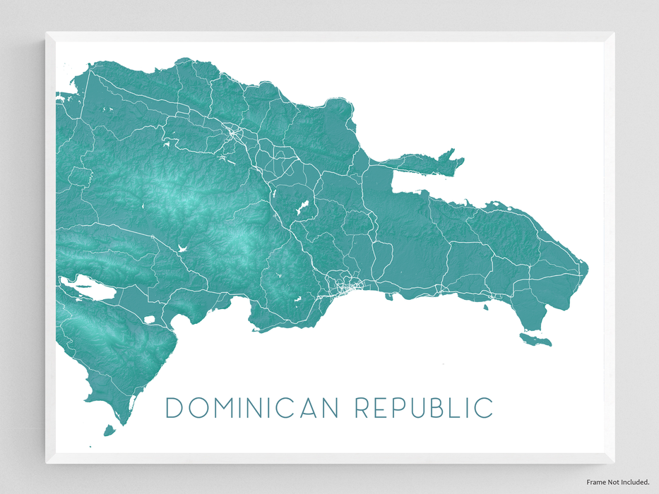 Dominican Republic map print with a turquoise topographic design by Maps As Art.