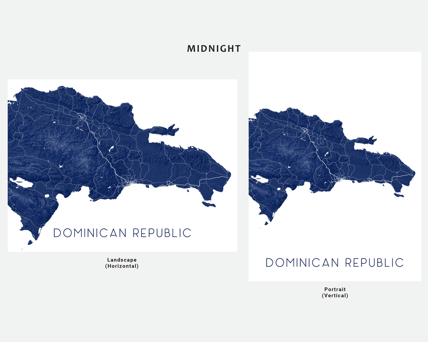 Dominican Republic map print in Midnight by Maps As Art.