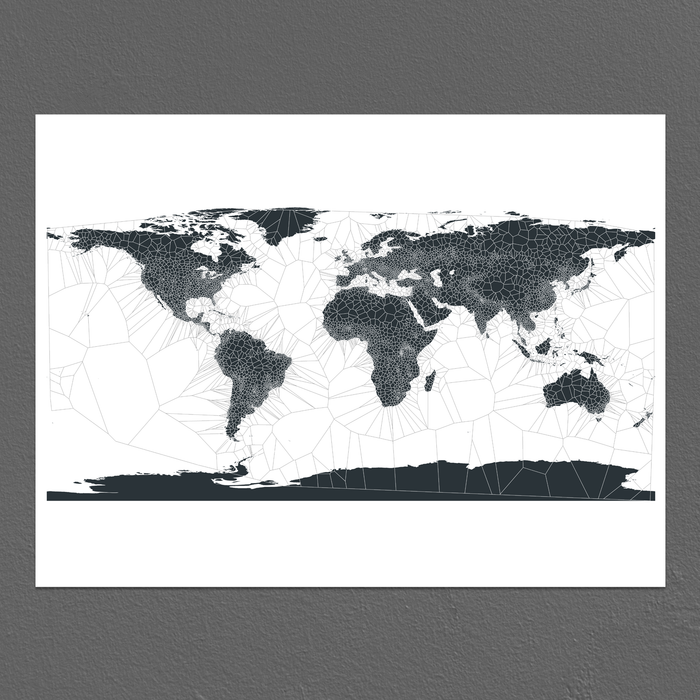 Geometric black and white map of the world by Maps As Art.