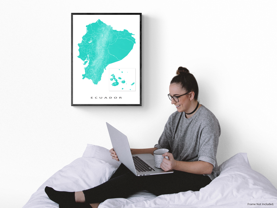 Ecuador and Galapagos Islands map print in Navy designed by Maps As Art.