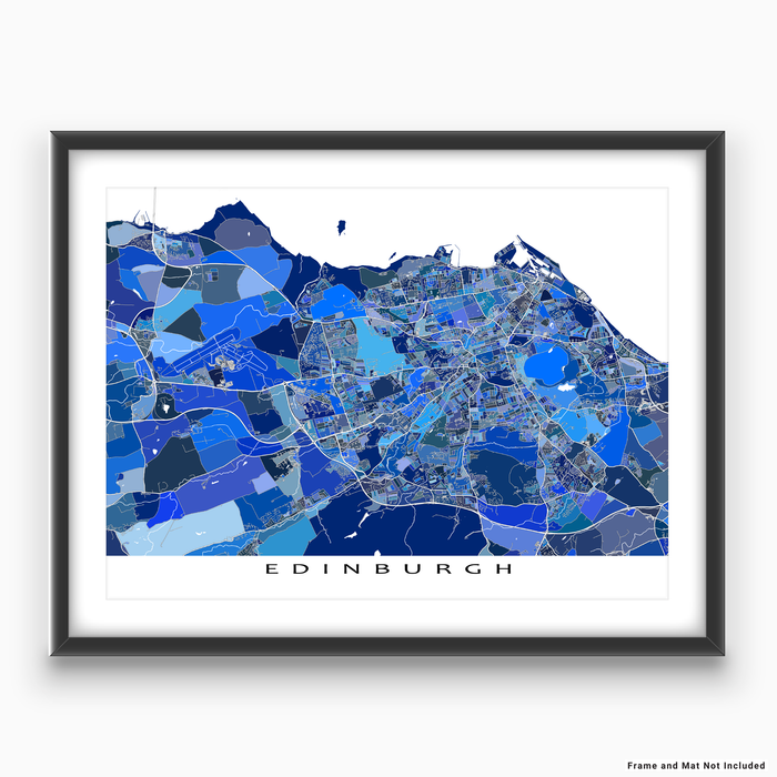 Edinburgh, Scotland map art print in blue shapes designed by Maps As Art.