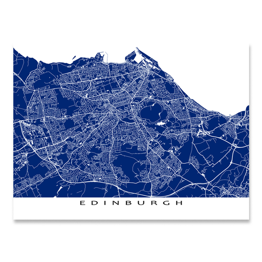 Edinburgh, Scotland map print with city streets and roads in Navy designed by Maps As Art.