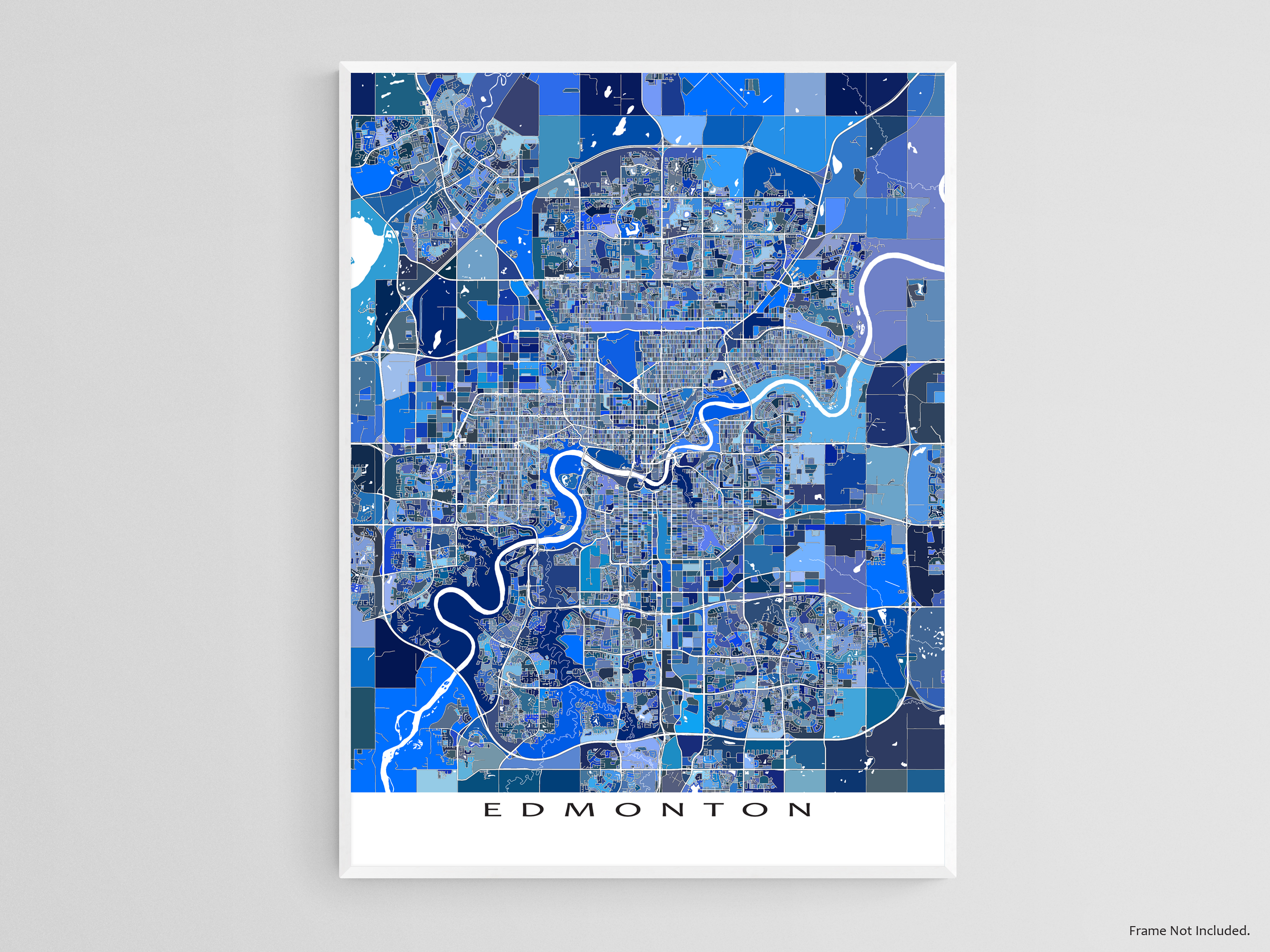 Edmonton Map Wall Art Print Poster, Blue Geometric Alberta Canada City ...