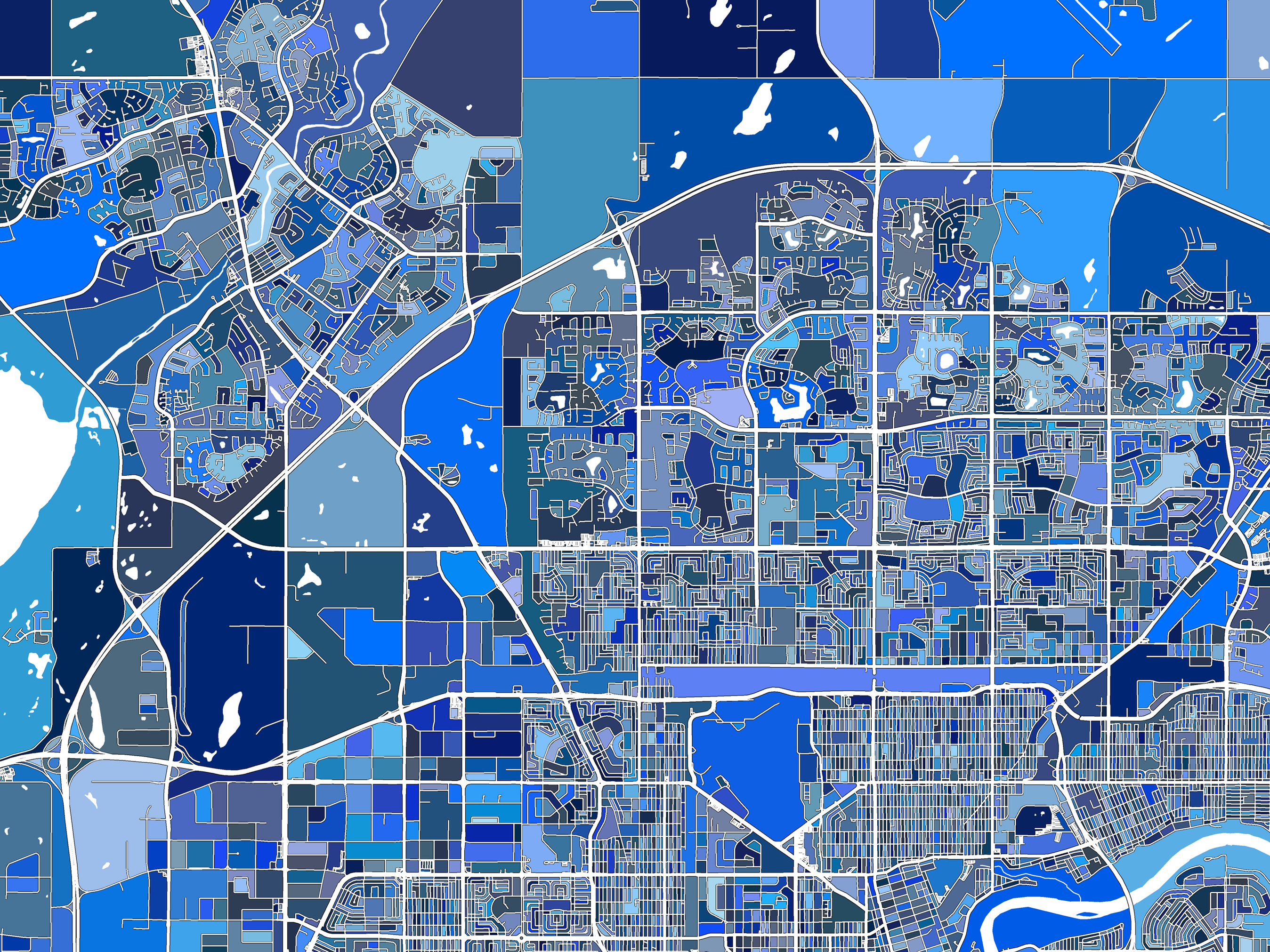 Edmonton Map Wall Art Print Poster, Blue Geometric Alberta Canada City ...