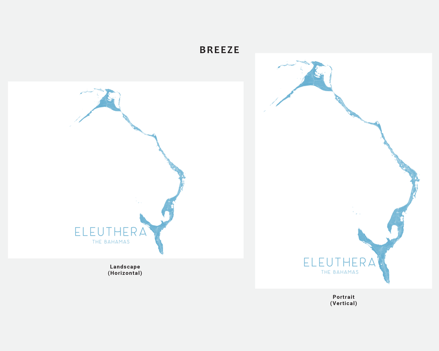 Eleuthera, The Bahamas map print in Breeze by Maps As Art.