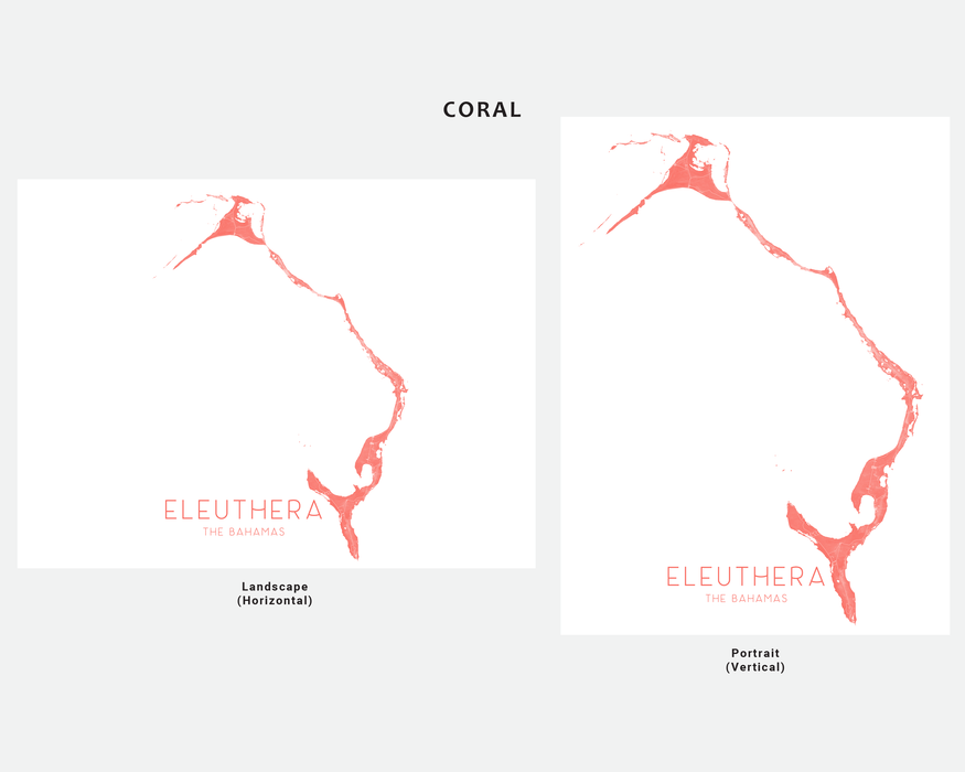 Eleuthera, The Bahamas map print in Coral by Maps As Art.