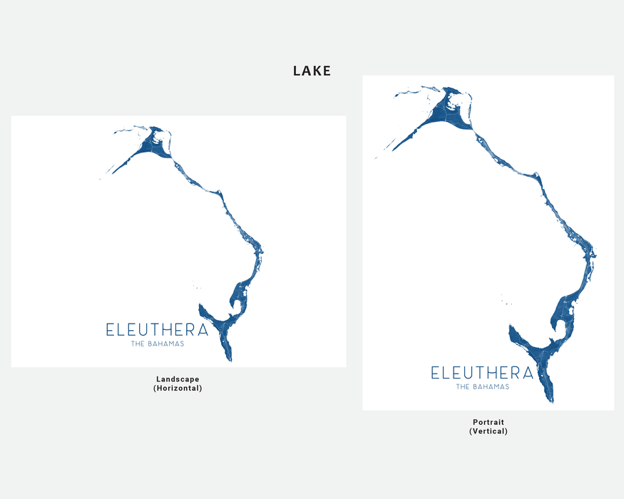 Eleuthera, The Bahamas map print in Lake by Maps As Art.