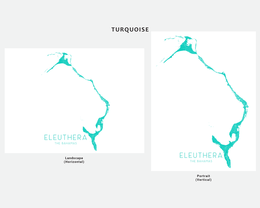 Eleuthera, The Bahamas map print in Turquoise by Maps As Art.