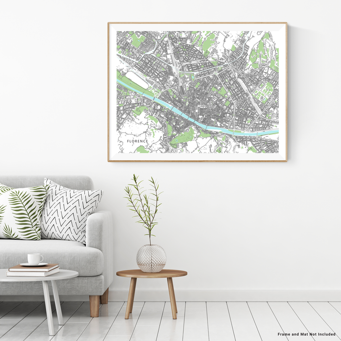 Florence, Italy map art print with city streets and buildings designed by Maps As Art.