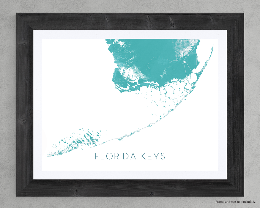 Florida Keys map print with a topographic turquoise design by Maps As Art.