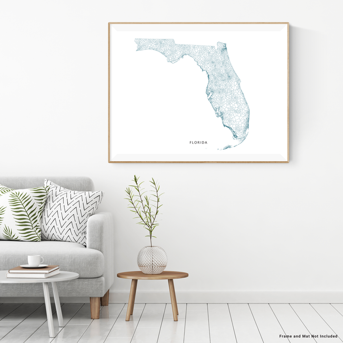 Florida state map art print in a geometric, minimalist style designed by Maps As Art.