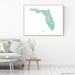 Florida state map with natural landscape in aqua tints designed by Maps As Art.