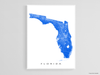 Florida state map print with natural landscape and main roads designed by Maps As Art.