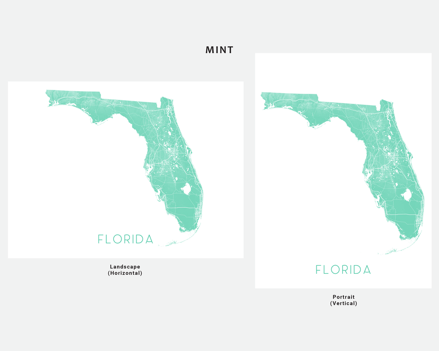 Florida map wall art print in Mint by Maps As Art.