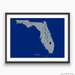 Florida state map with natural landscape in greyscale and a navy blue background designed by Maps As Art.
