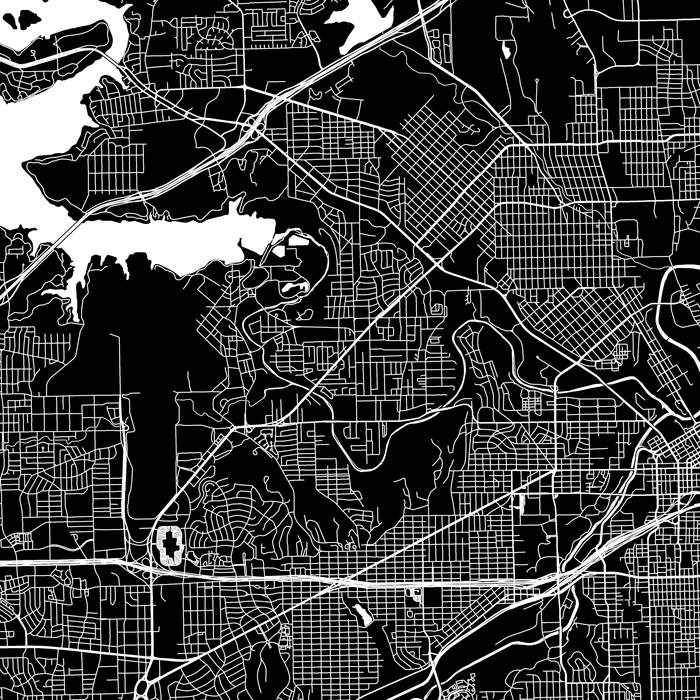 Fort Worth, Texas map print close-up with city streets and roads designed by Maps As Art.
