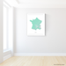 France map print with natural landscape in aqua tints designed by Maps As Art.
