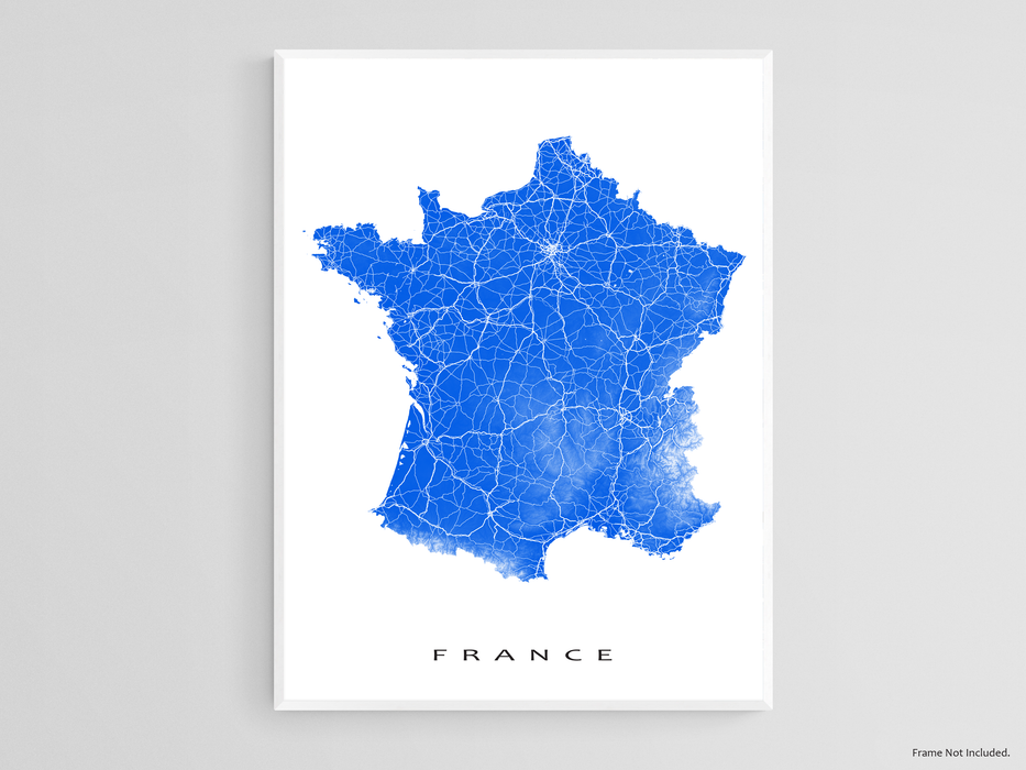 France Map Wall Art Print, Topographic France Poster Maps, Paris