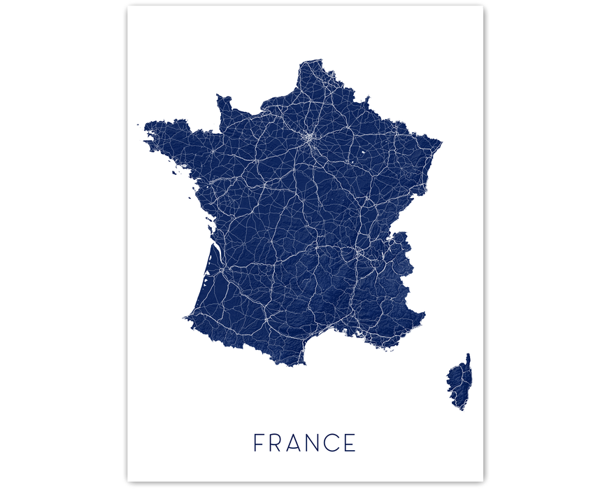 France country map print with a 3D topographic design by Maps As Art.