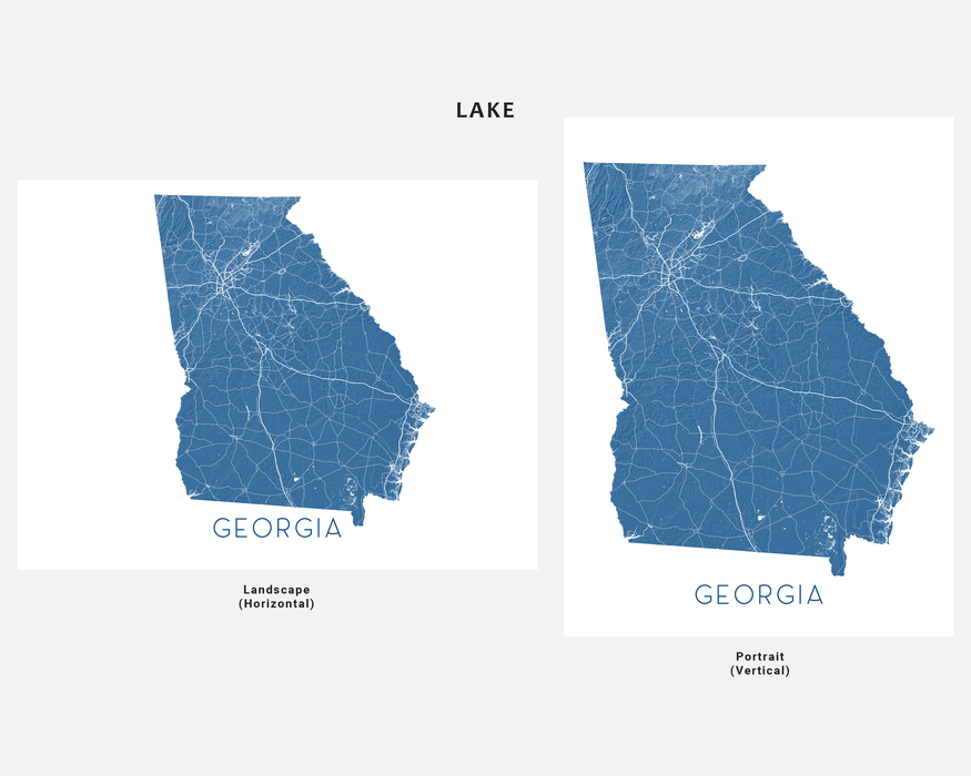 Georgia state map print in Lake by Maps As Art.