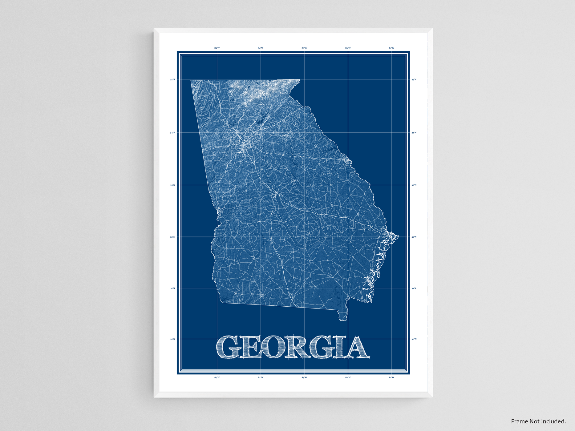 Georgia Map Wall Art Print, Blueprint Design GA State Poster Road Maps ...