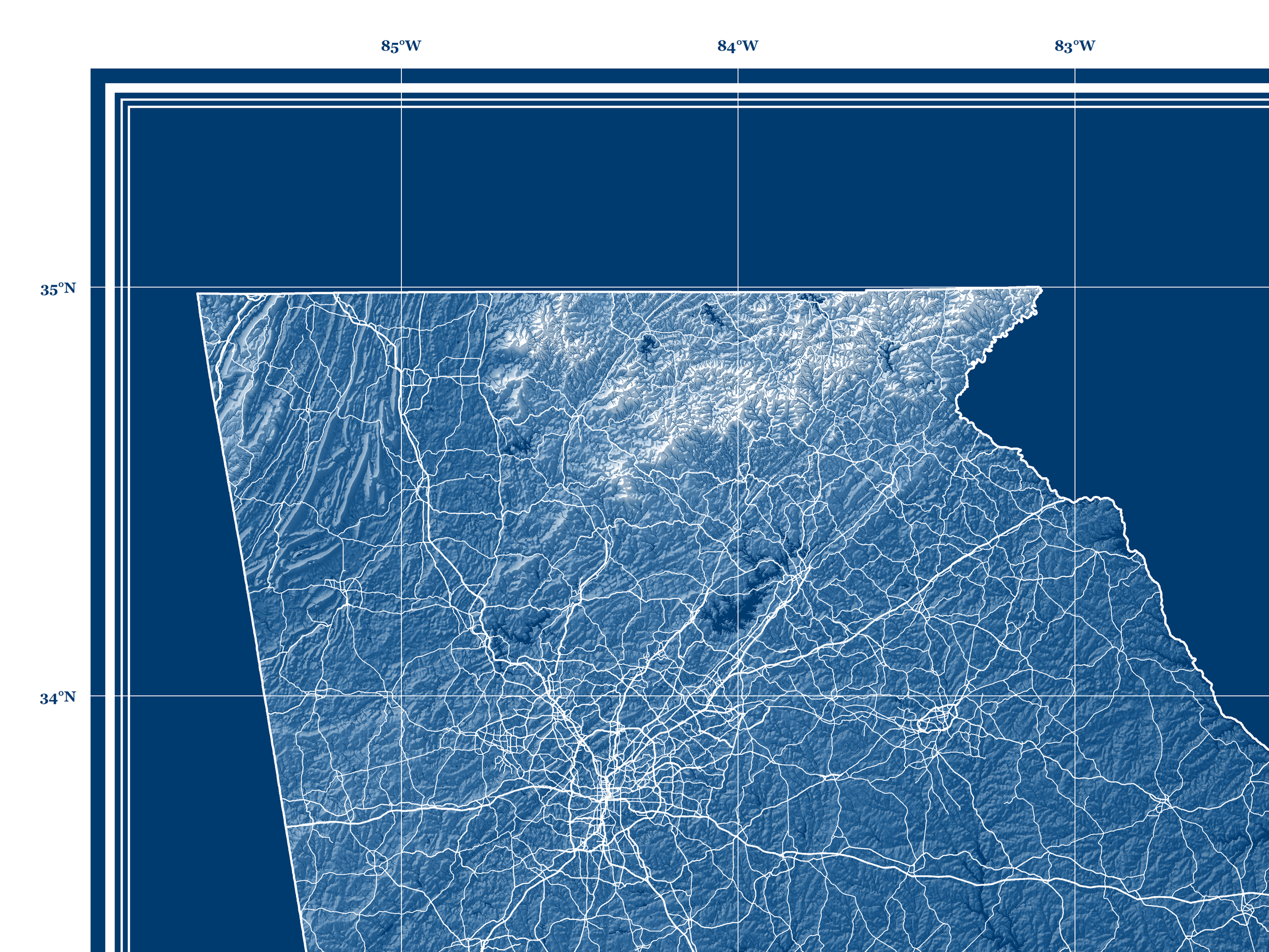 Georgia Map Wall Art Print, Blueprint Design GA State Poster Road Maps ...