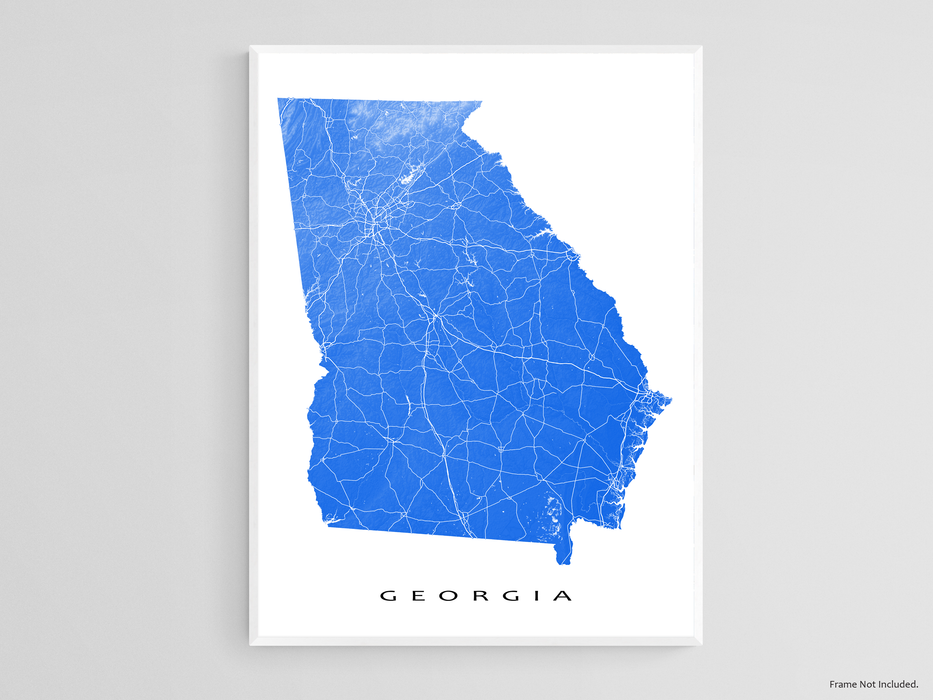 Georgia map print with natural landscape and main roads designed by Maps As Art.