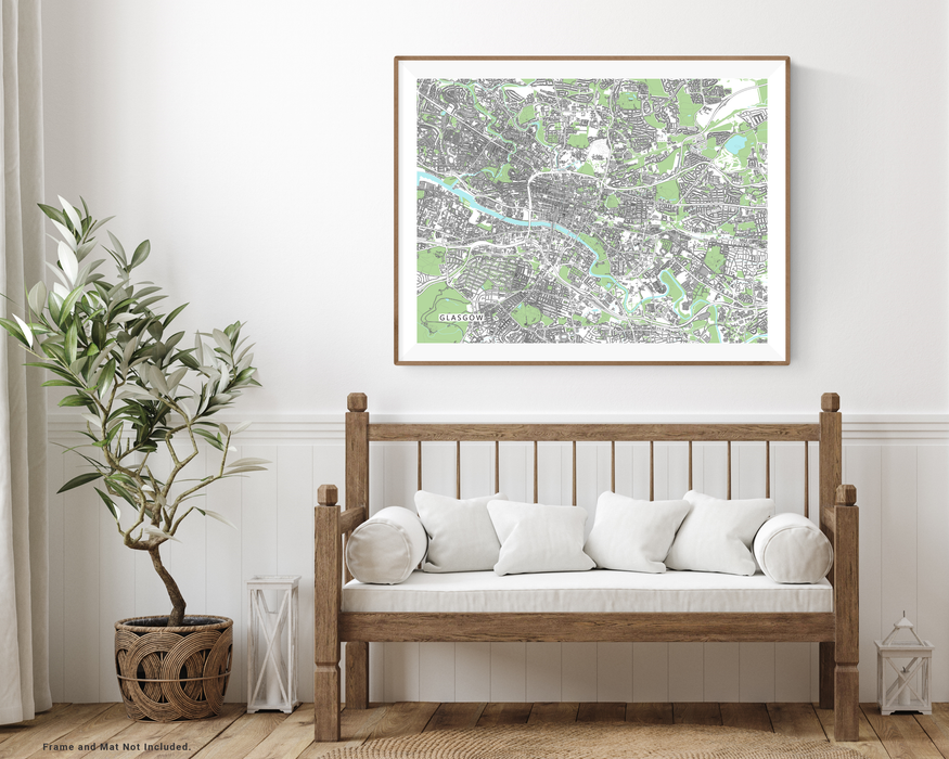 Glasgow, Scotland map art print with city streets and buildings designed by Maps As Art