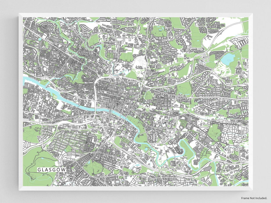 Glasgow, Scotland map art print with city streets and buildings designed by Maps As Art