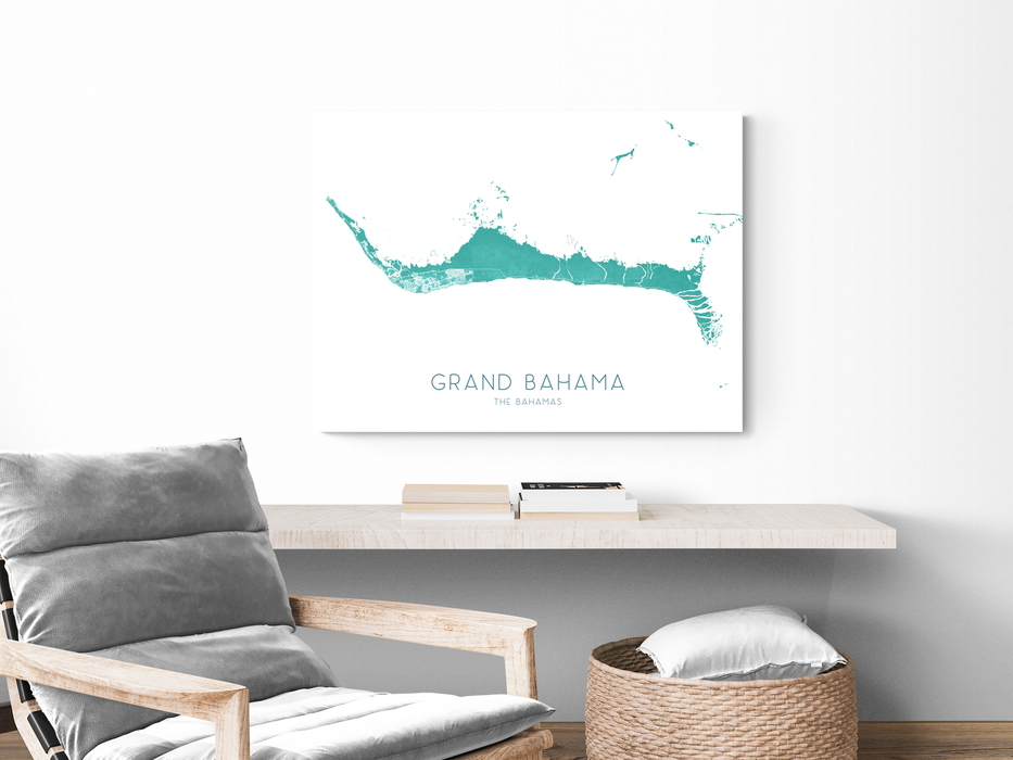 Grand Bahama, The Bahamas island map print with a turquoise design by Maps As Art.