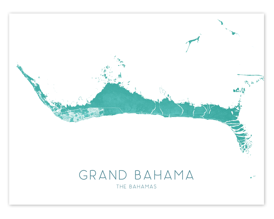 Grand Bahama, The Bahamas island map print with a turquoise design by Maps As Art.