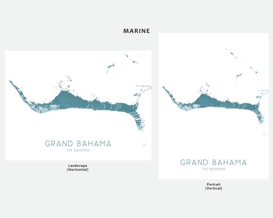 Grand Bahama, The Bahamas island map print by Maps As Art.