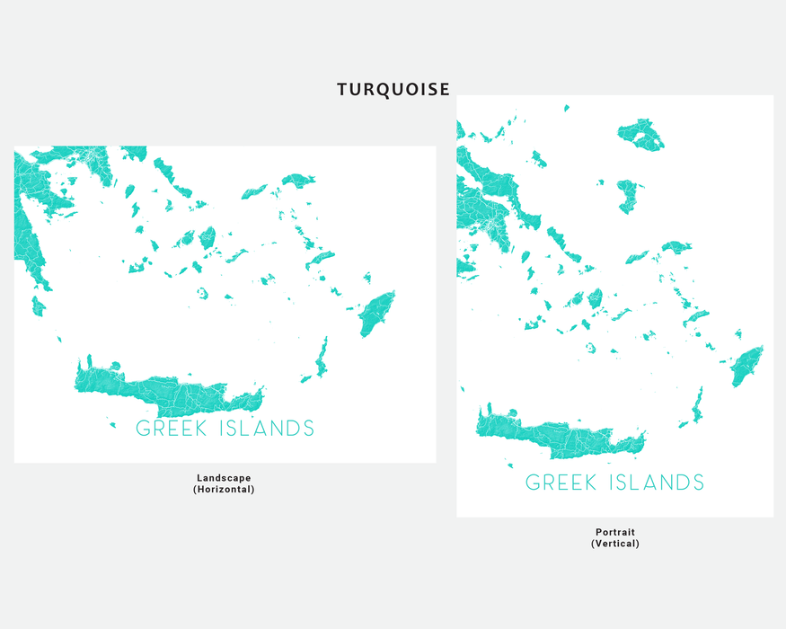 Greek Islands map print in Turquoise by Maps As Art.