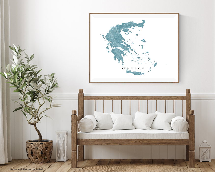 Greece map print with natural landscape and main roads designed by Maps As Art.