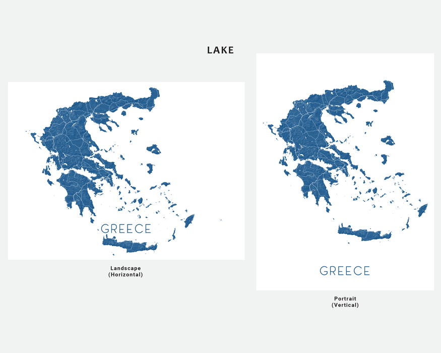 Greece map print in Lake by Maps As Art.