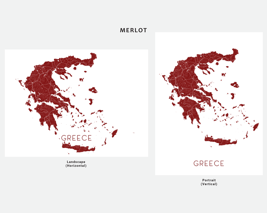 Greece map print in Merlot by Maps As Art.