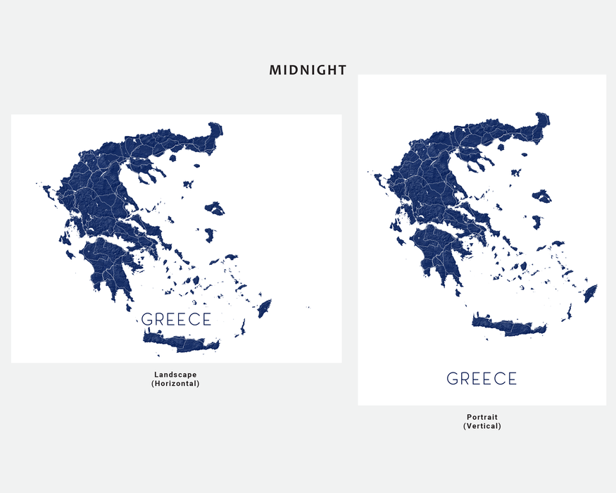 Greece map print in Midnight by Maps As Art.