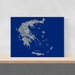 Greece map print with natural landscape in greyscale and a navy blue background designed by Maps As Art.