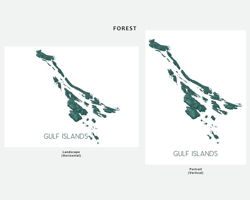 Gulf Islands map print in Forest by Maps As Art.