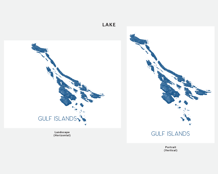 Gulf Islands map print in Lake by Maps As Art.