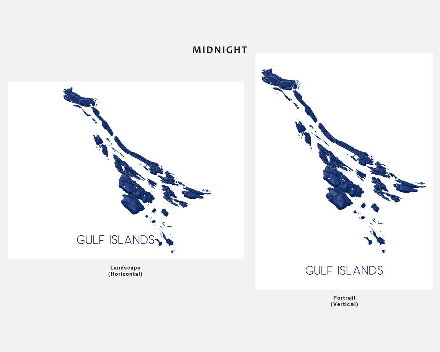 Gulf Islands map print in Midnight by Maps As Art.