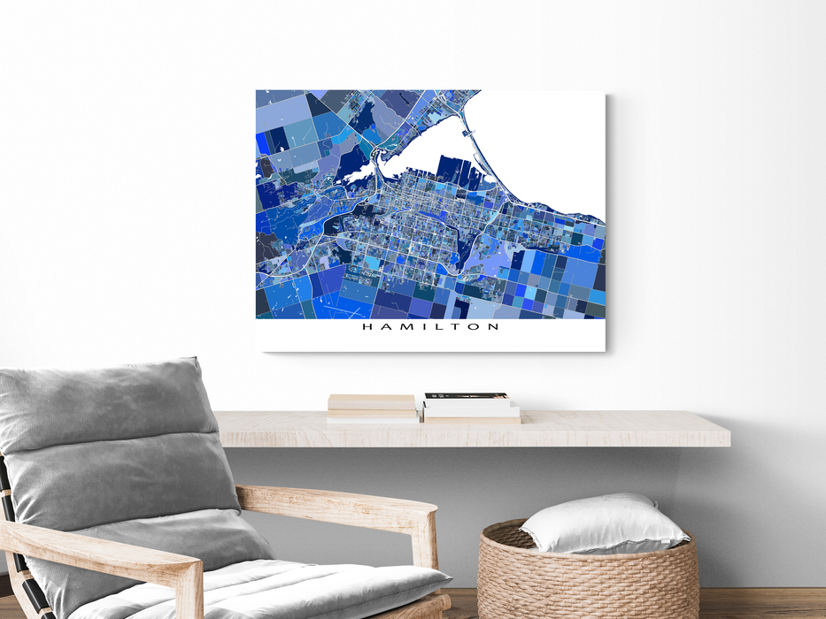 Hamilton Map Print, Blue Geometric Ontario City Poster Maps, Canada ...