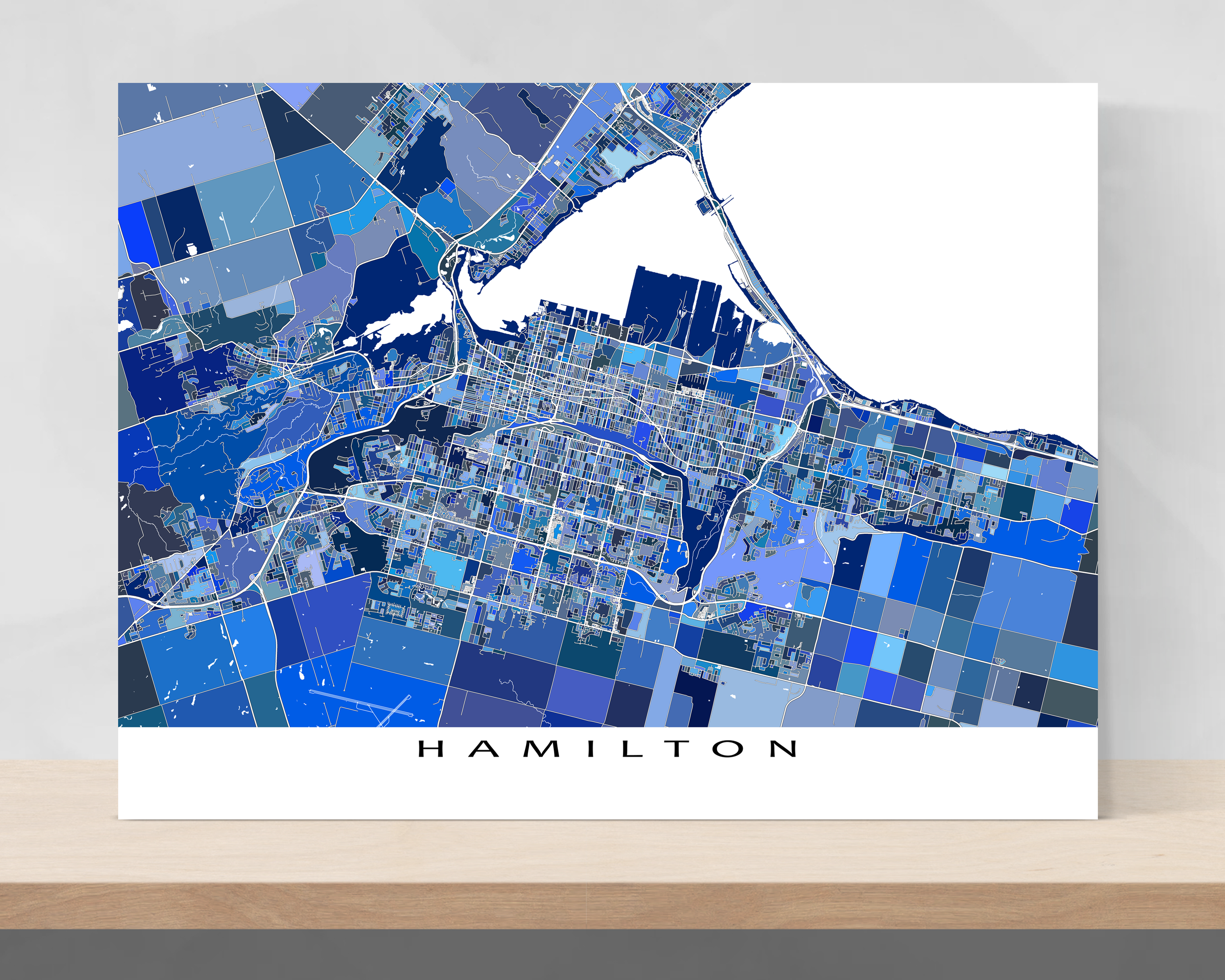 Hamilton Interactive Map Hamilton Map Print, Blue Geometric Ontario City Poster Maps, Canada ...