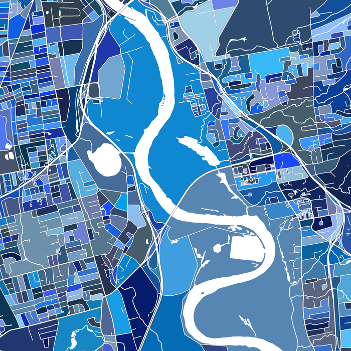 Hartford, Connecticut map art print in blue shapes designed by Maps As Art.