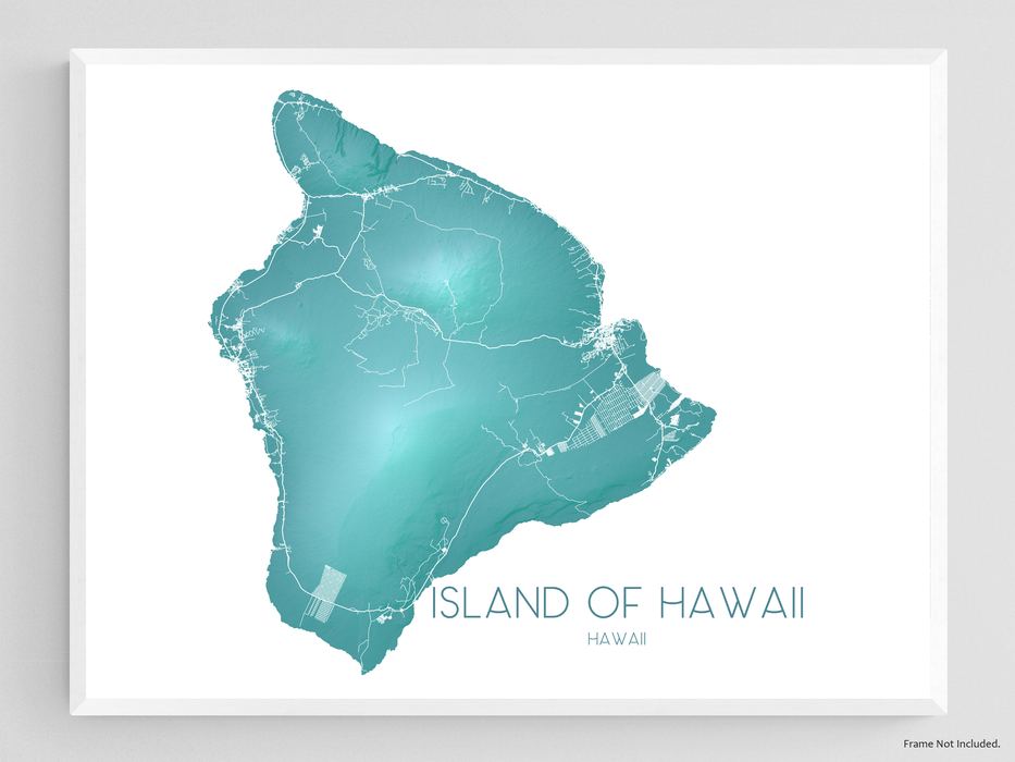 Island of Hawaii map print in turquoise by Maps As Art.