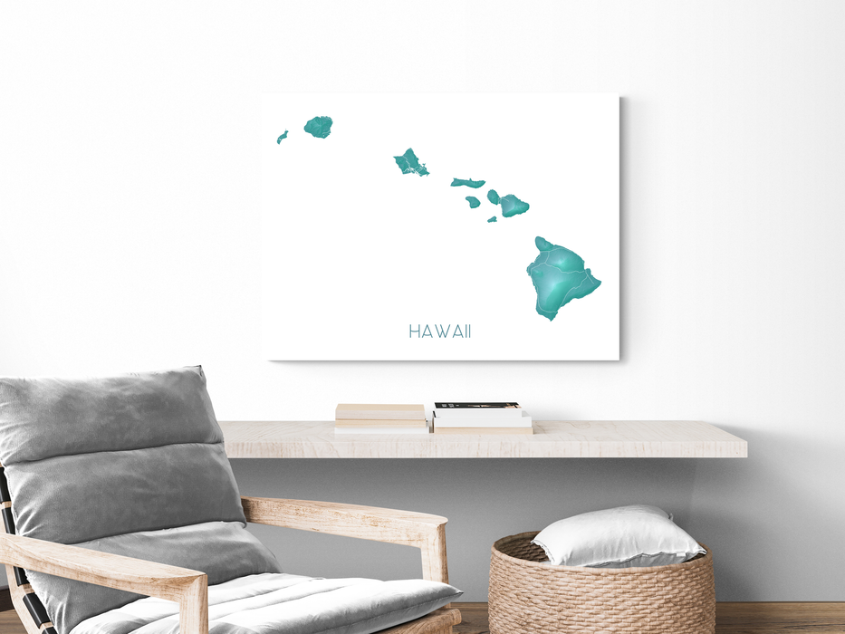 Hawaii map print in turquoise by Maps As Art.