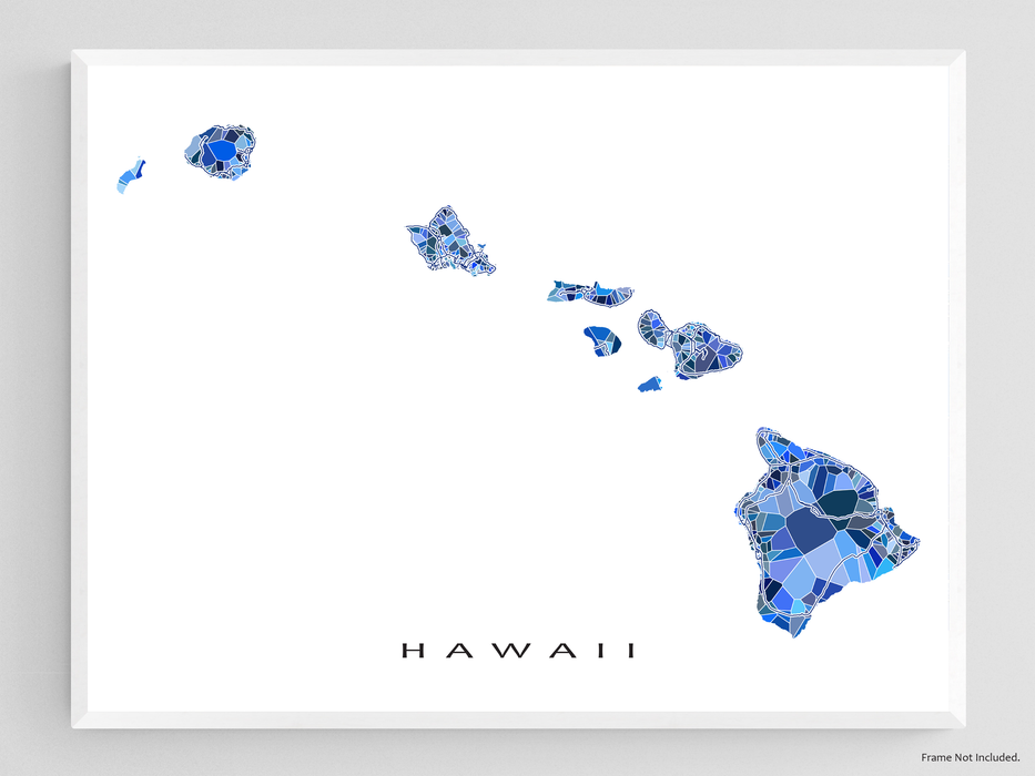 Hawaii map art print in blue shapes designed by Maps As Art.