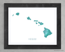 Hawaii map print in turquoise by Maps As Art.